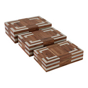 Set of 3 Wood Inlay Boxes 10/11/12" Wood Inlay Boxes Natural Ivory