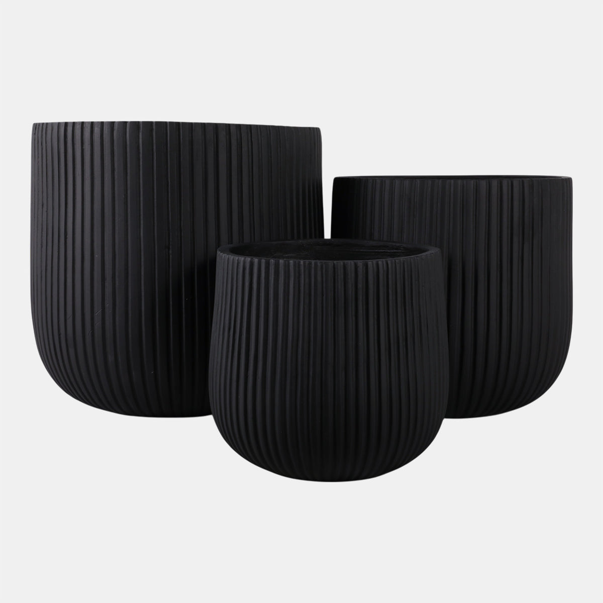 S/3 11/14/18" Ribbed Resin Planters, Black