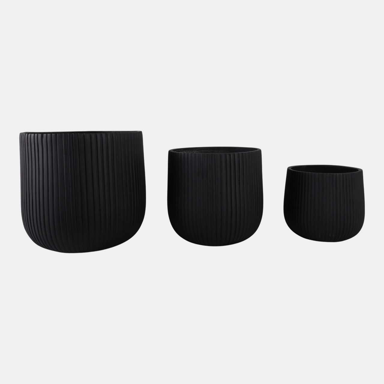 S/3 11/14/18" Ribbed Resin Planters, Black