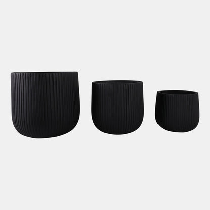 S/3 11/14/18" Ribbed Resin Planters, Black