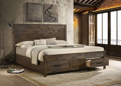Cama con almacenaje Woodmont rústica marrón dorado