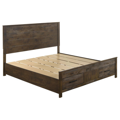 Cama con almacenaje Woodmont rústica marrón dorado