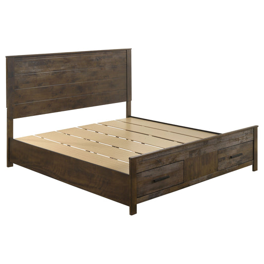 Cama con almacenaje Woodmont rústica marrón dorado