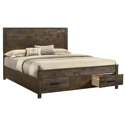 Cama con almacenaje Woodmont rústica marrón dorado