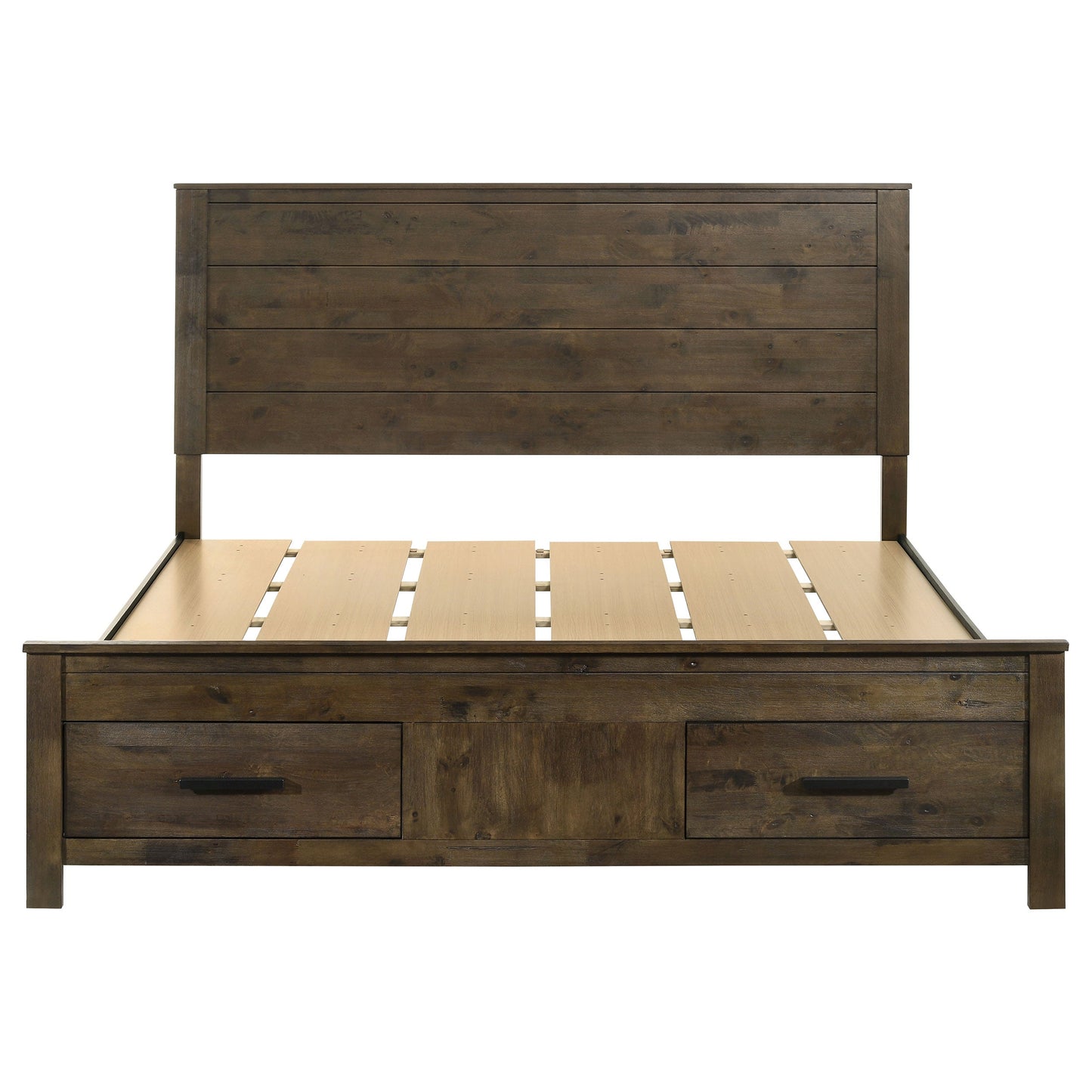 Cama con almacenaje Woodmont rústica marrón dorado