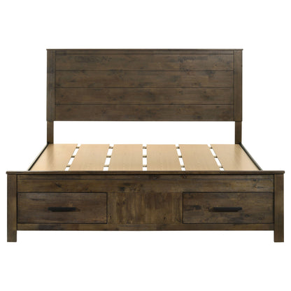 Cama con almacenaje Woodmont rústica marrón dorado