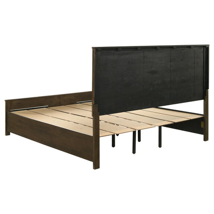 Cama con almacenaje Woodmont rústica marrón dorado