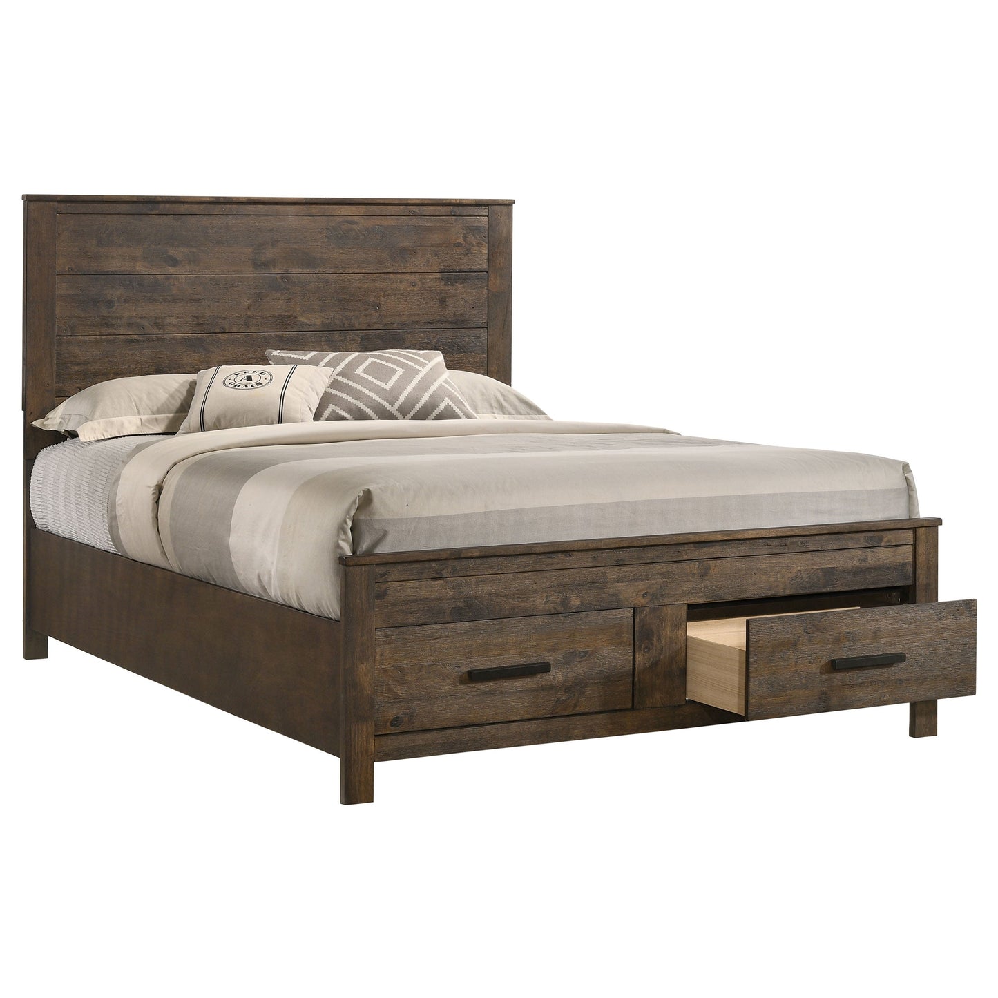 Cama con almacenaje Woodmont rústica marrón dorado