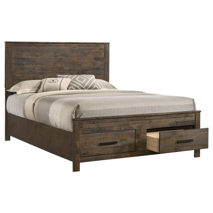 Cama con almacenaje Woodmont rústica marrón dorado