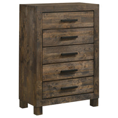Cómoda de dormitorio Woodmont de 5 cajones en marrón dorado rústico