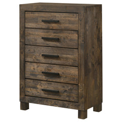 Cómoda de dormitorio Woodmont de 5 cajones en marrón dorado rústico