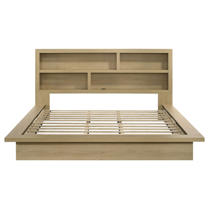 Hendricks Eastern King Bookcase Headboard Platform Bed Light Oak
