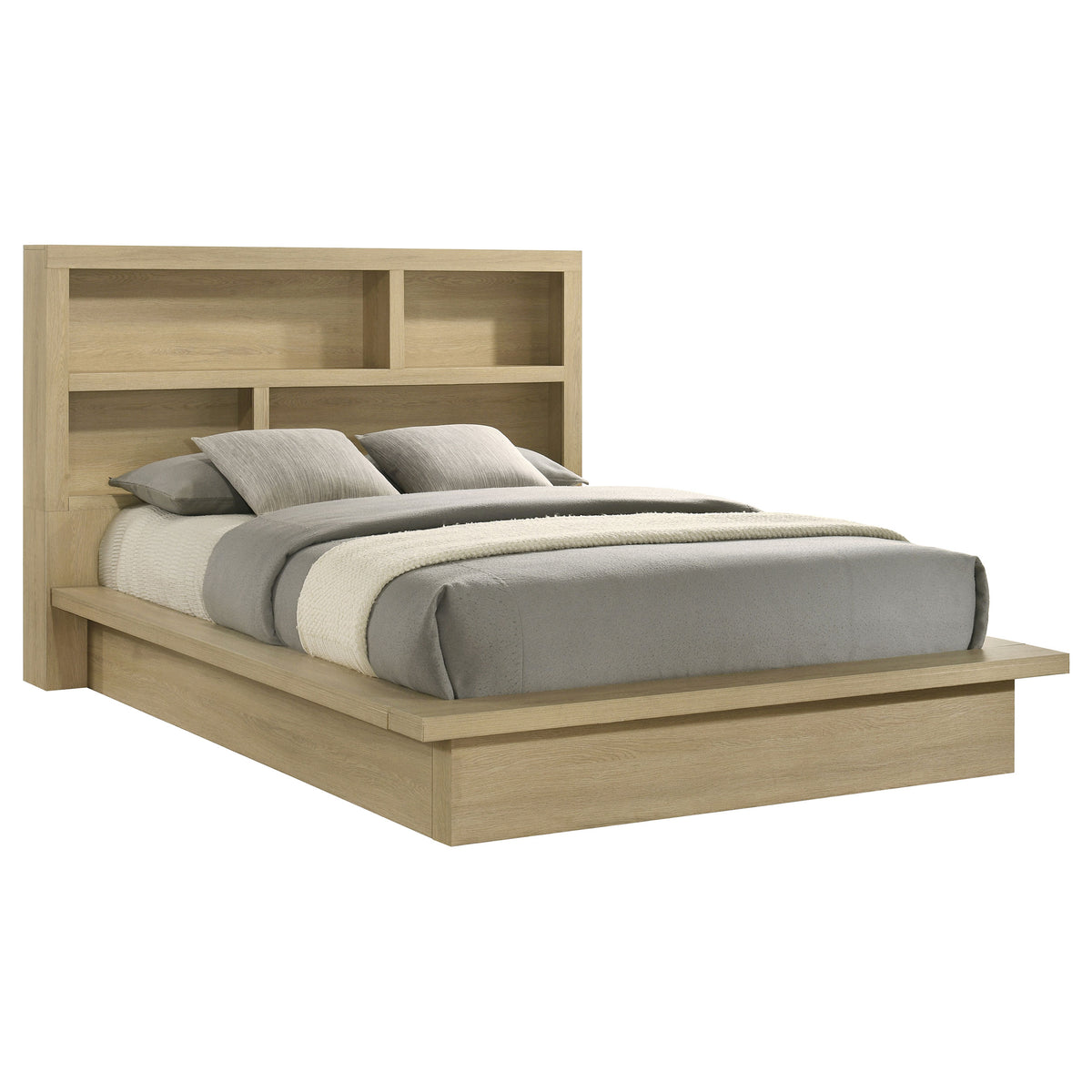 Hendricks Queen Bookcase Headboard Platform Bed Light Oak