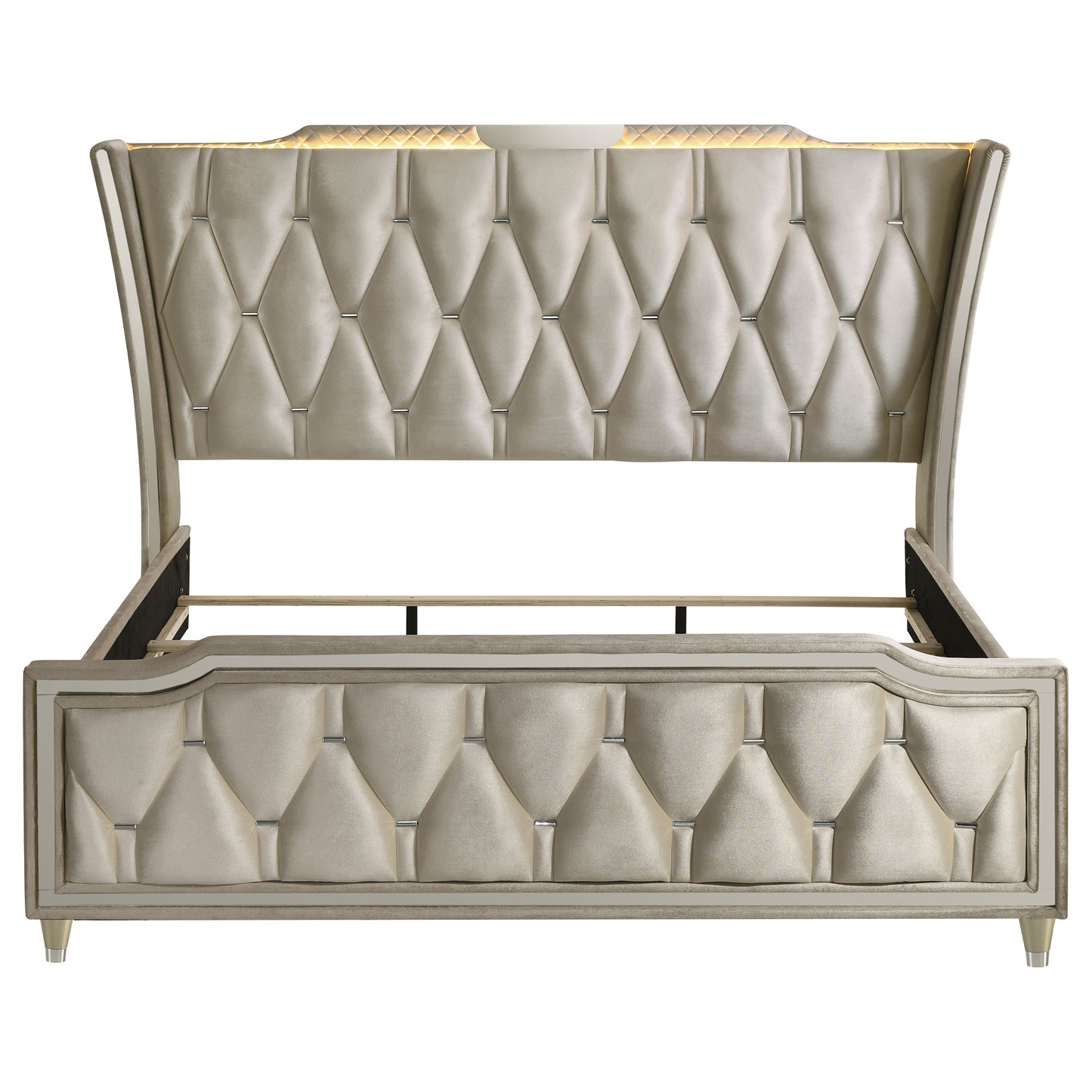 Lorient LED Upholstered Wingback Bed Ivory and Camel