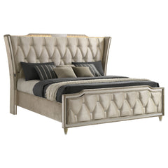 Lorient LED Upholstered Wingback Bed Ivory and Camel