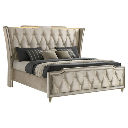 Lorient LED Upholstered Wingback Bed Ivory and Camel