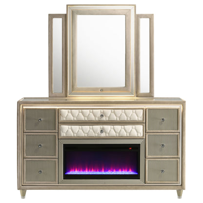 Lorient 8-drawer LED Flame Box Dresser and Mirror Ivory Camel