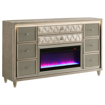 Lorient 8-drawer LED Bedroom Flame Box Dresser Ivory Camel