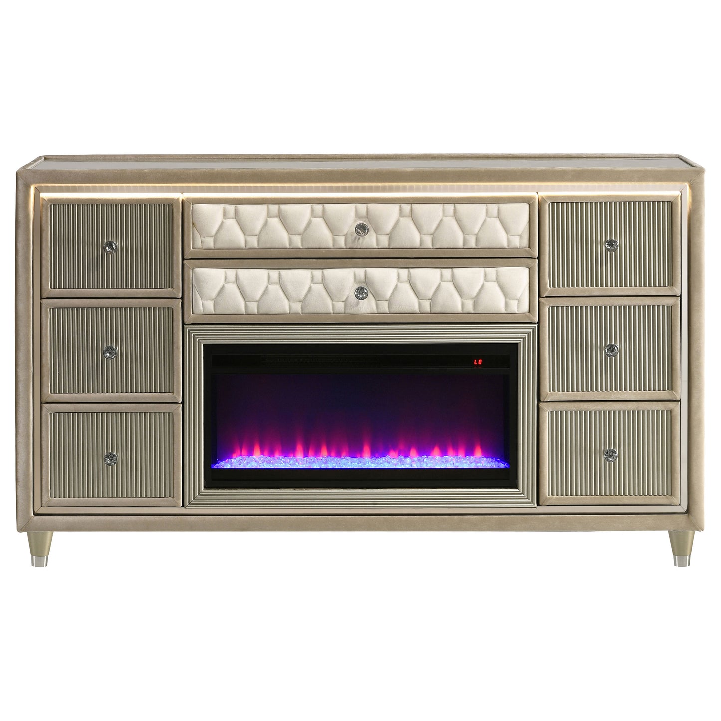 Lorient 8-drawer LED Bedroom Flame Box Dresser Ivory Camel