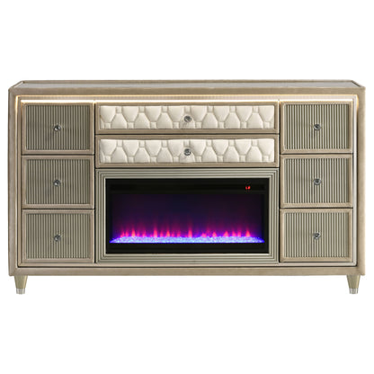 Lorient 8-drawer LED Bedroom Flame Box Dresser Ivory Camel