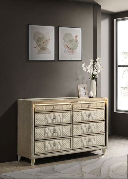 Lorient 8-drawer LED Bedroom Dresser Cabinet Ivory and Camel