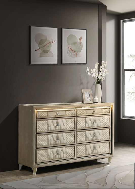 Lorient 8-drawer LED Bedroom Dresser Cabinet Ivory and Camel