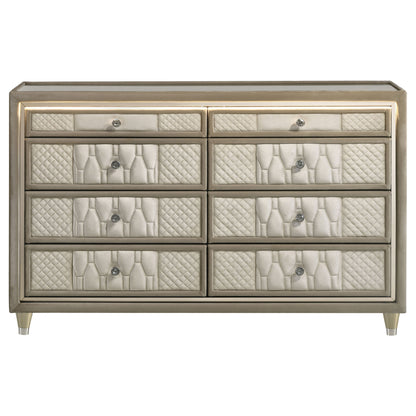 Lorient 8-drawer LED Bedroom Dresser Cabinet Ivory and Camel