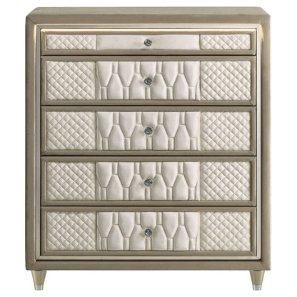 Lorient 5-drawer LED Chest of Drawers Ivory and Camel