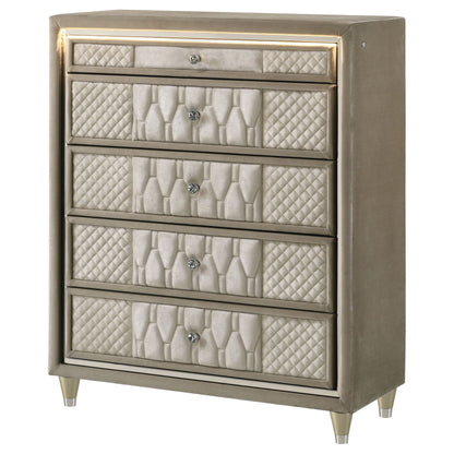 Lorient 5-drawer LED Chest of Drawers Ivory and Camel