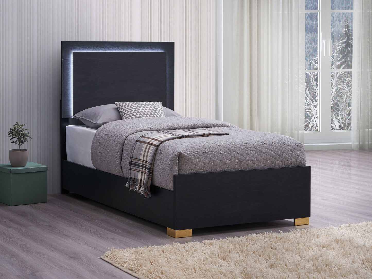 Marceline Wood LED Panel Bed Black