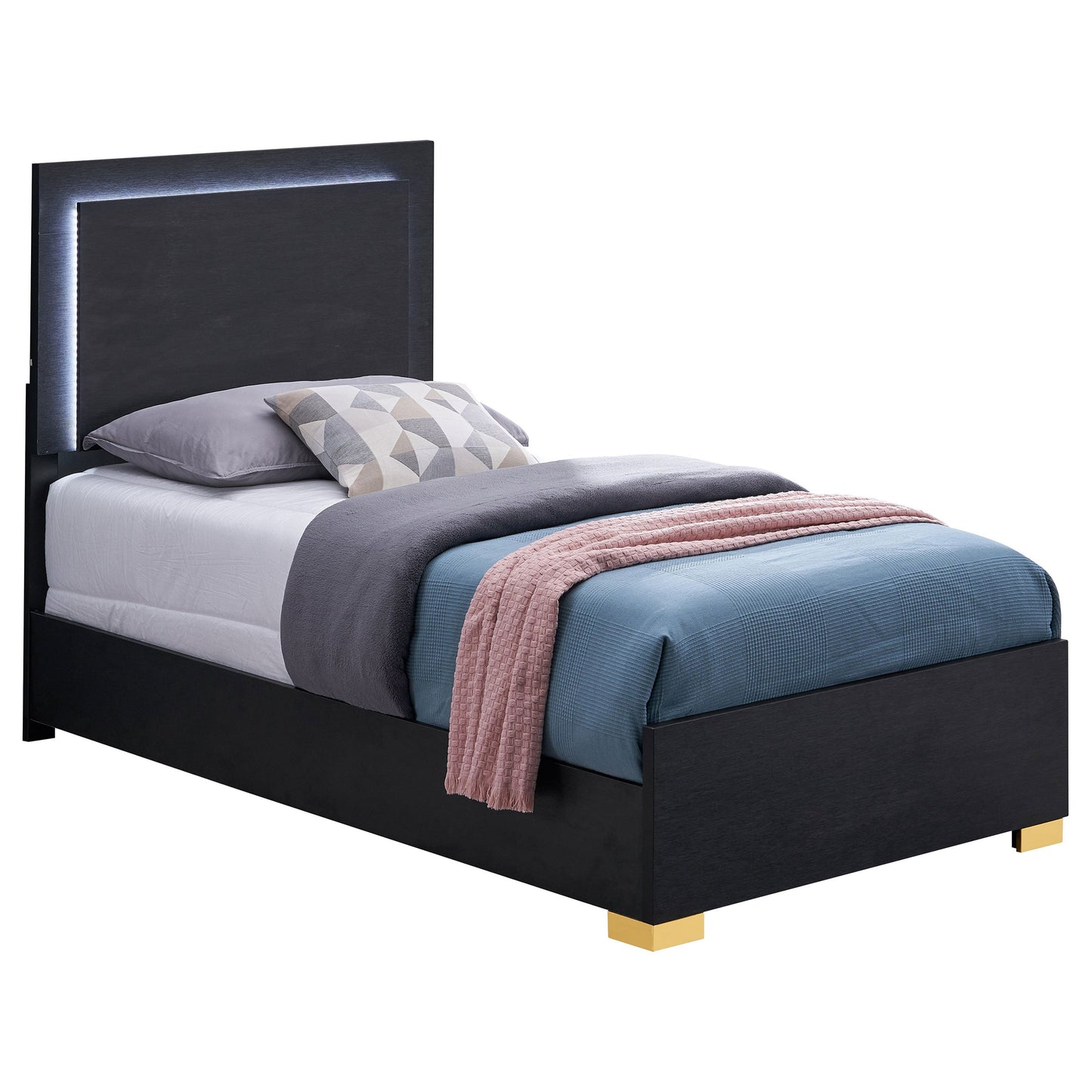 Marceline Wood LED Panel Bed Black