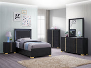 Cama con panel LED Marceline Wood en color negro
