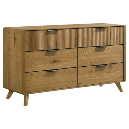 Bennett Eastern King Upholstered 4-Piece Mid-Century Bedroom Set Light Oak