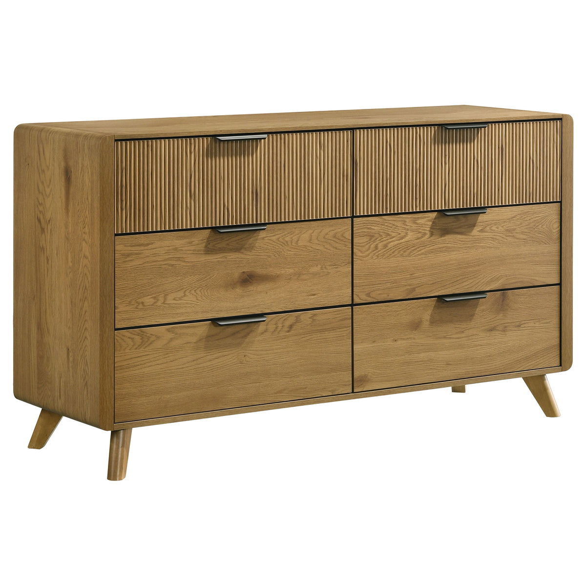 Bennett Eastern King Upholstered 5-Piece Mid-Century Bedroom Set Light Oak