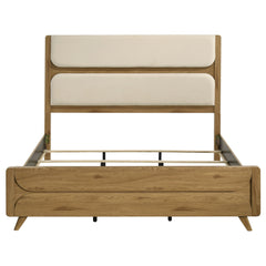Bennett Eastern King Mid-Century Fabric Upholstered Panel Bed Light Oak