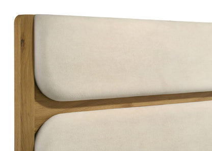 Bennett Eastern King Mid-Century Fabric Upholstered Panel Bed Light Oak