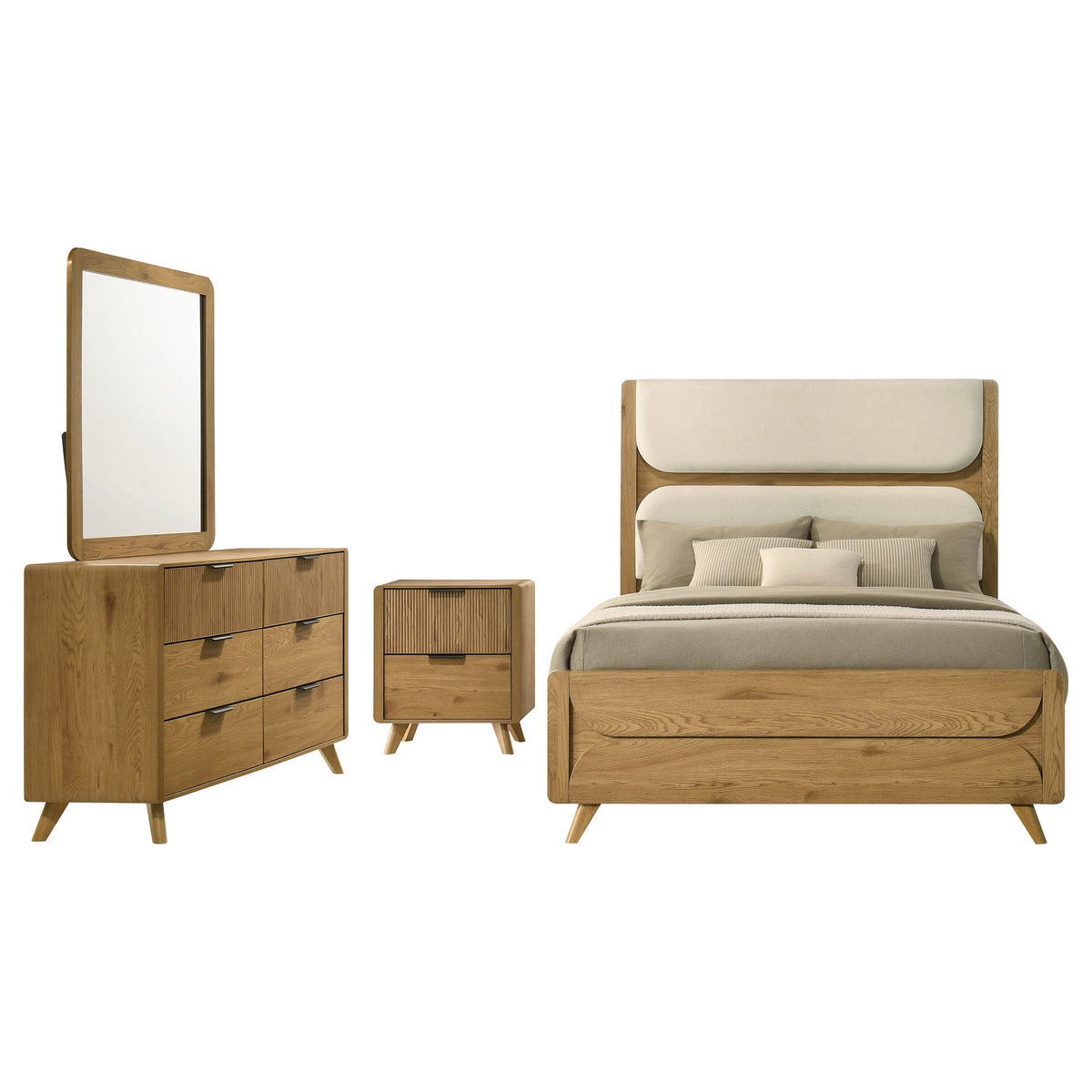 Bennett California King Upholstered 4-Piece Modern Bedroom Set Light Oak