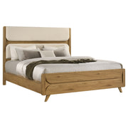 Bennett California King Mid-Century Fabric Upholstered Panel Bed Light Oak
