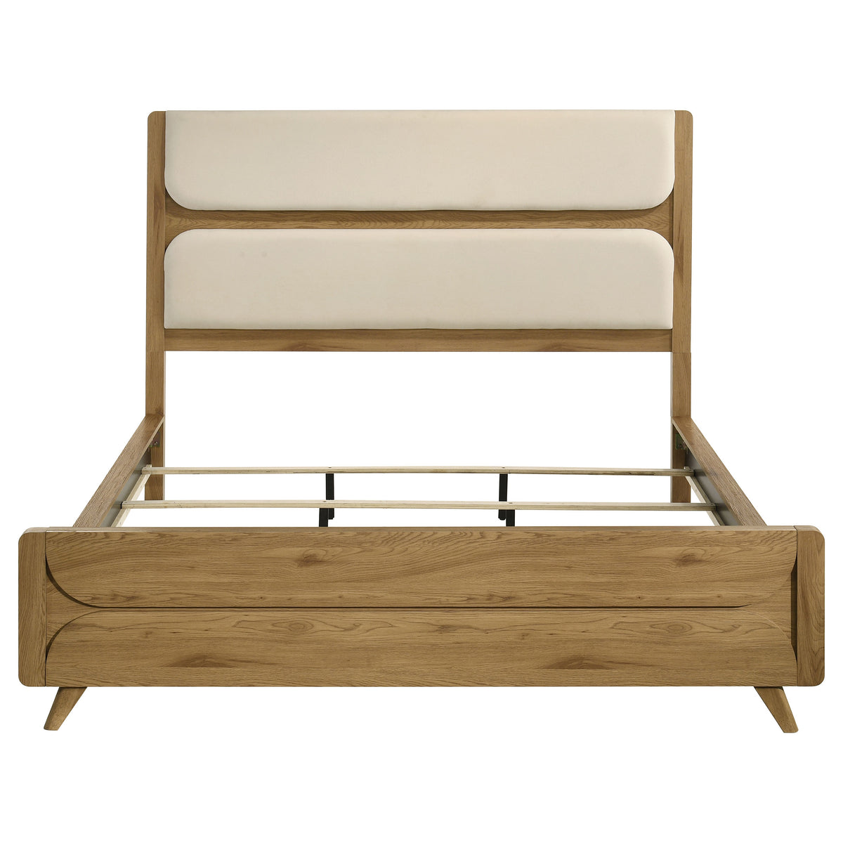 Bennett California King Mid-Century Fabric Upholstered Panel Bed Light Oak