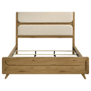 Bennett California King Mid-Century Fabric Upholstered Panel Bed Light Oak