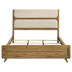 Bennett California King Mid-Century Fabric Upholstered Panel Bed Light Oak
