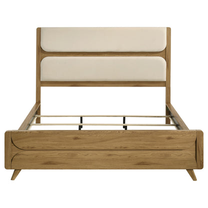 Bennett California King Mid-Century Fabric Upholstered Panel Bed Light Oak