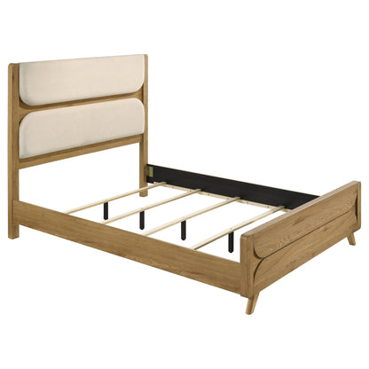 Bennett Queen Upholstered 5-Piece Mid-Century Bedroom Set Light Oak