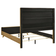 Bennett Queen Mid-Century Fabric Upholstered Panel Bed Light Oak