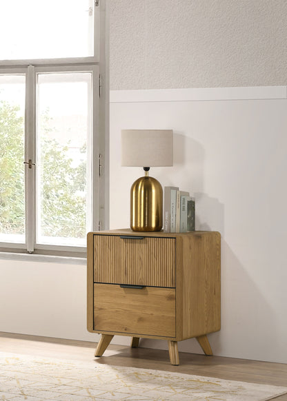 Bennett Mid-Century 2-Drawer Rubberwood Nightstand Light Oak