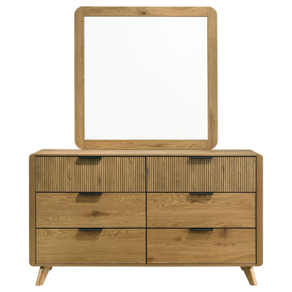 Bennett Mid-Century 2-Piece 6-Drawer Dresser and Mirror Light Oak