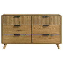 Bennett Mid-Century 6-Drawer Rubberwood Dresser Light Oak
