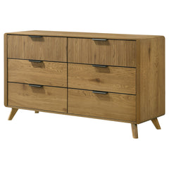 Bennett Mid-Century 6-Drawer Rubberwood Dresser Light Oak