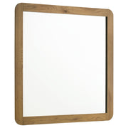 Bennett Mid-Century Square Dresser Mirror with Open-Corner Light Oak Frame