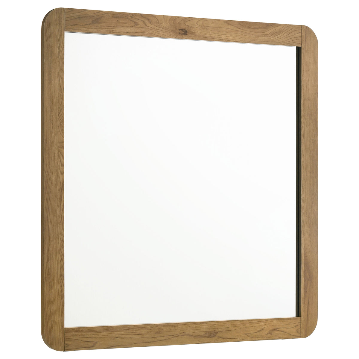 Bennett Mid-Century Square Dresser Mirror with Open-Corner Light Oak Frame